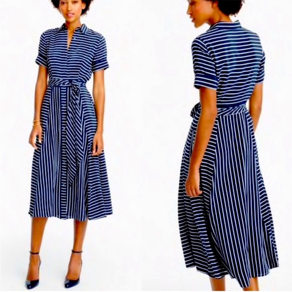 J. Crew Collection Navy and White Striped Midi Dress - Picture 2 of 15